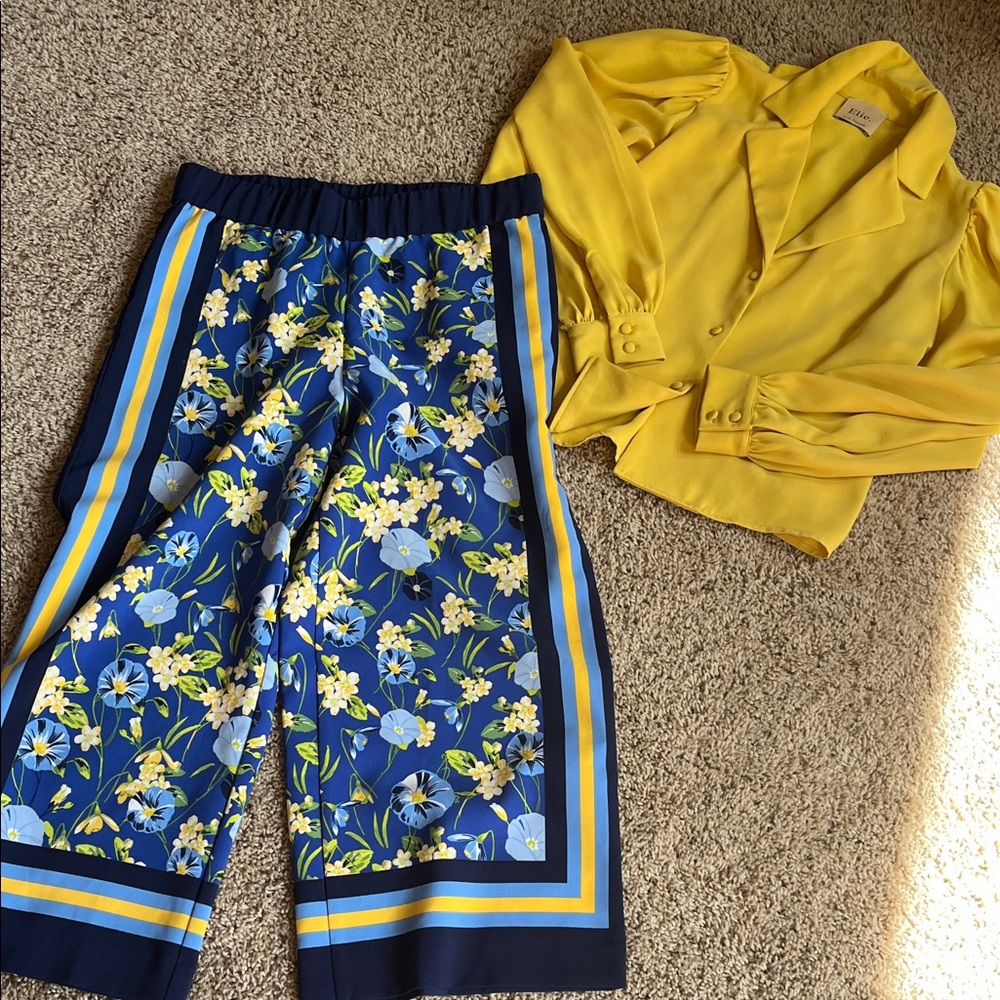 Isaac Mizrahi Navy and Light Blue Floral Pants with bonus blouse.